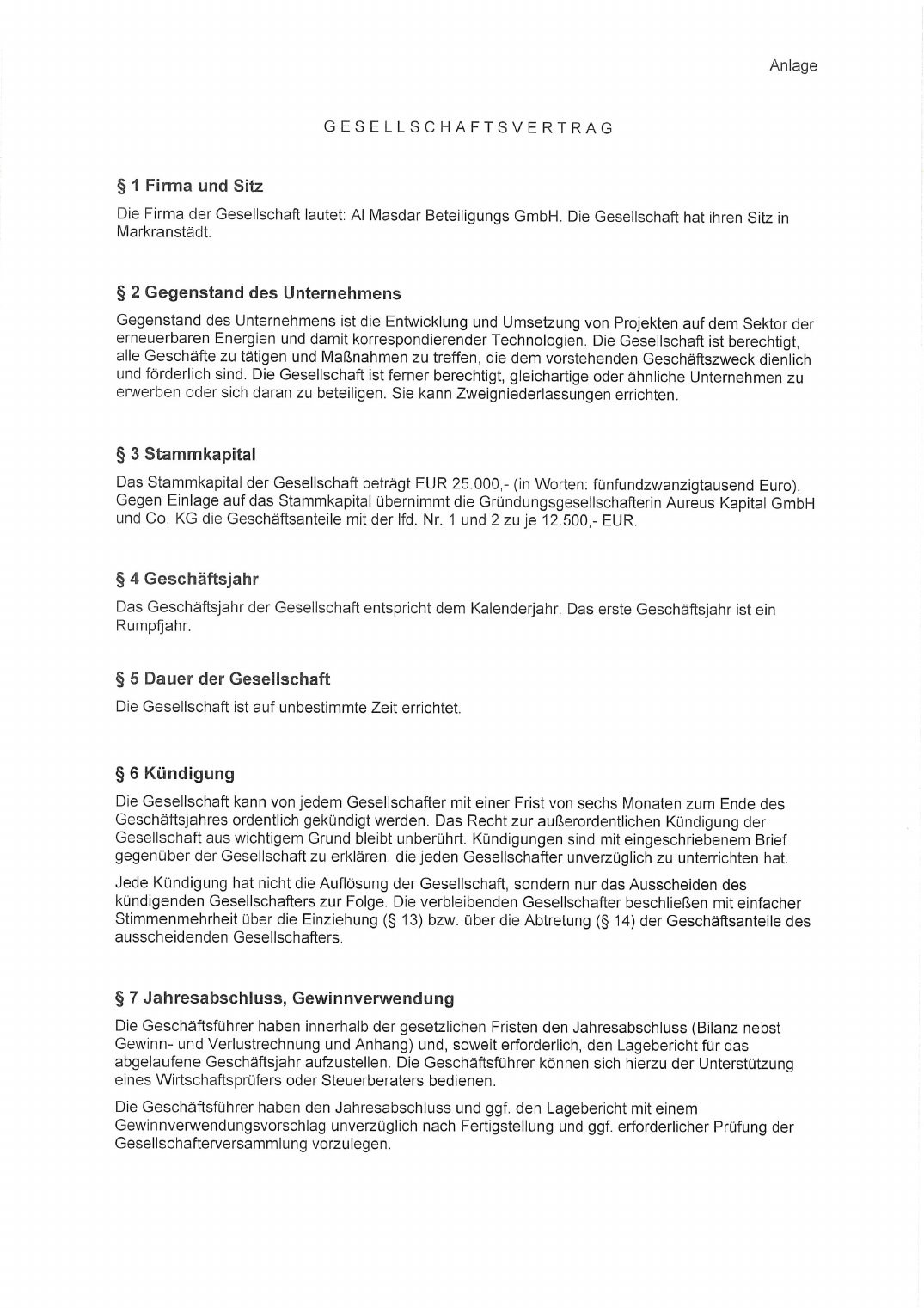 Al Masdar Beteiligungs GmbH registration document, page 10