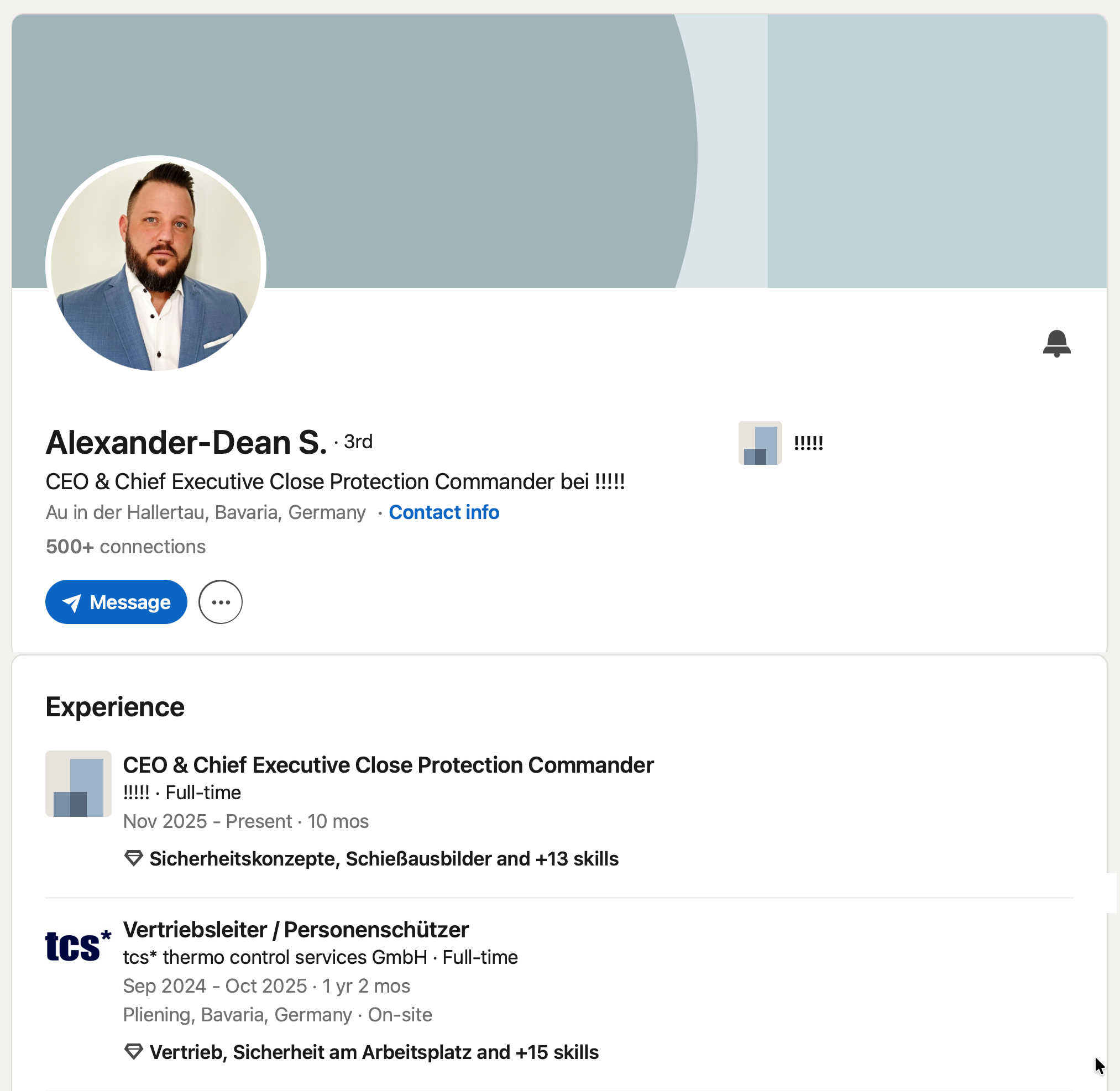 Saved LinkedIn profile and experience record for Alexander-Dean S.