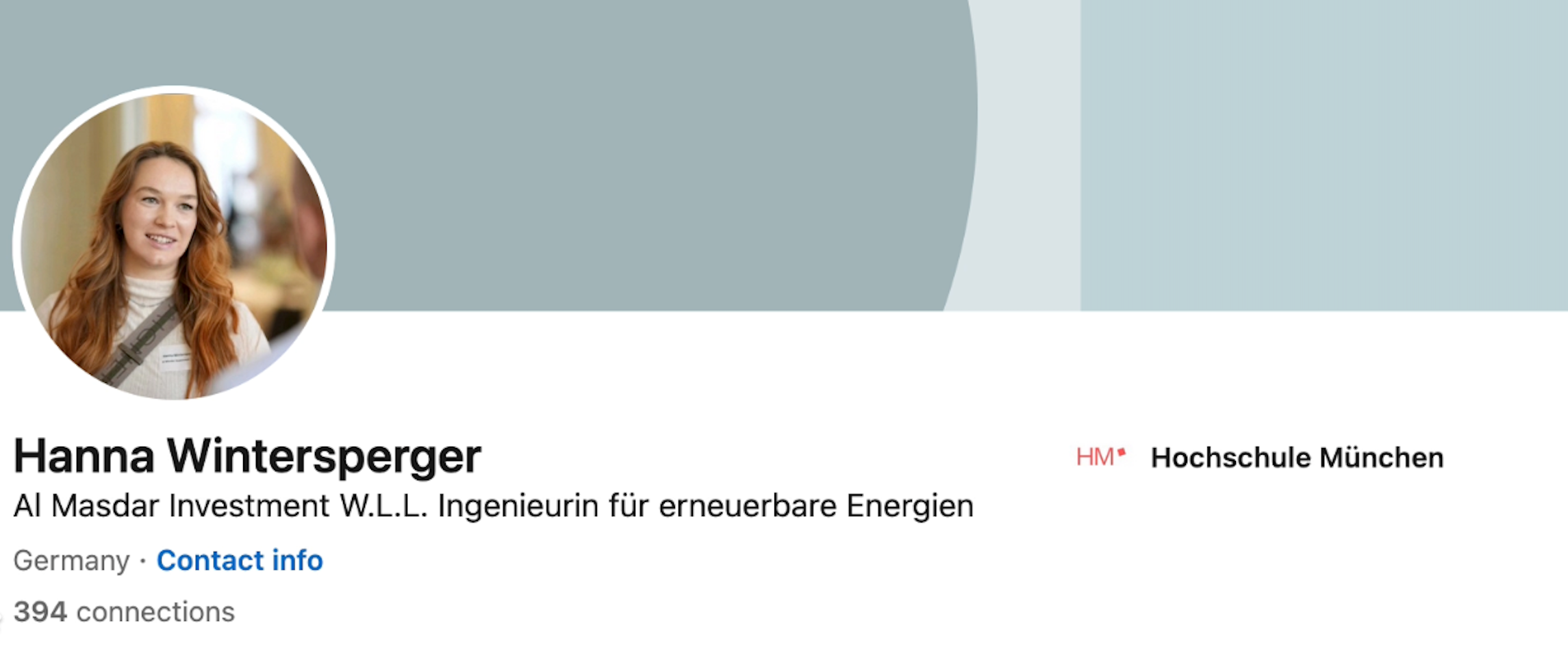 Saved LinkedIn profile record for Hanna Wintersperger showing her Al Masdar Investment role