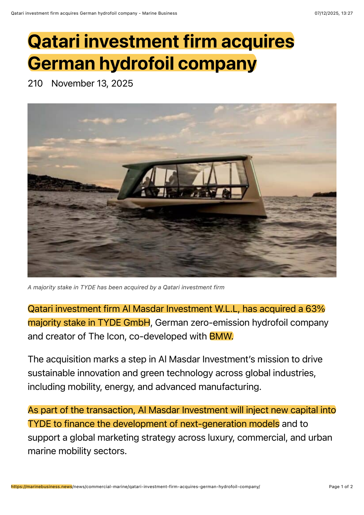 Selected media coverage following the TYDE announcement, page 5