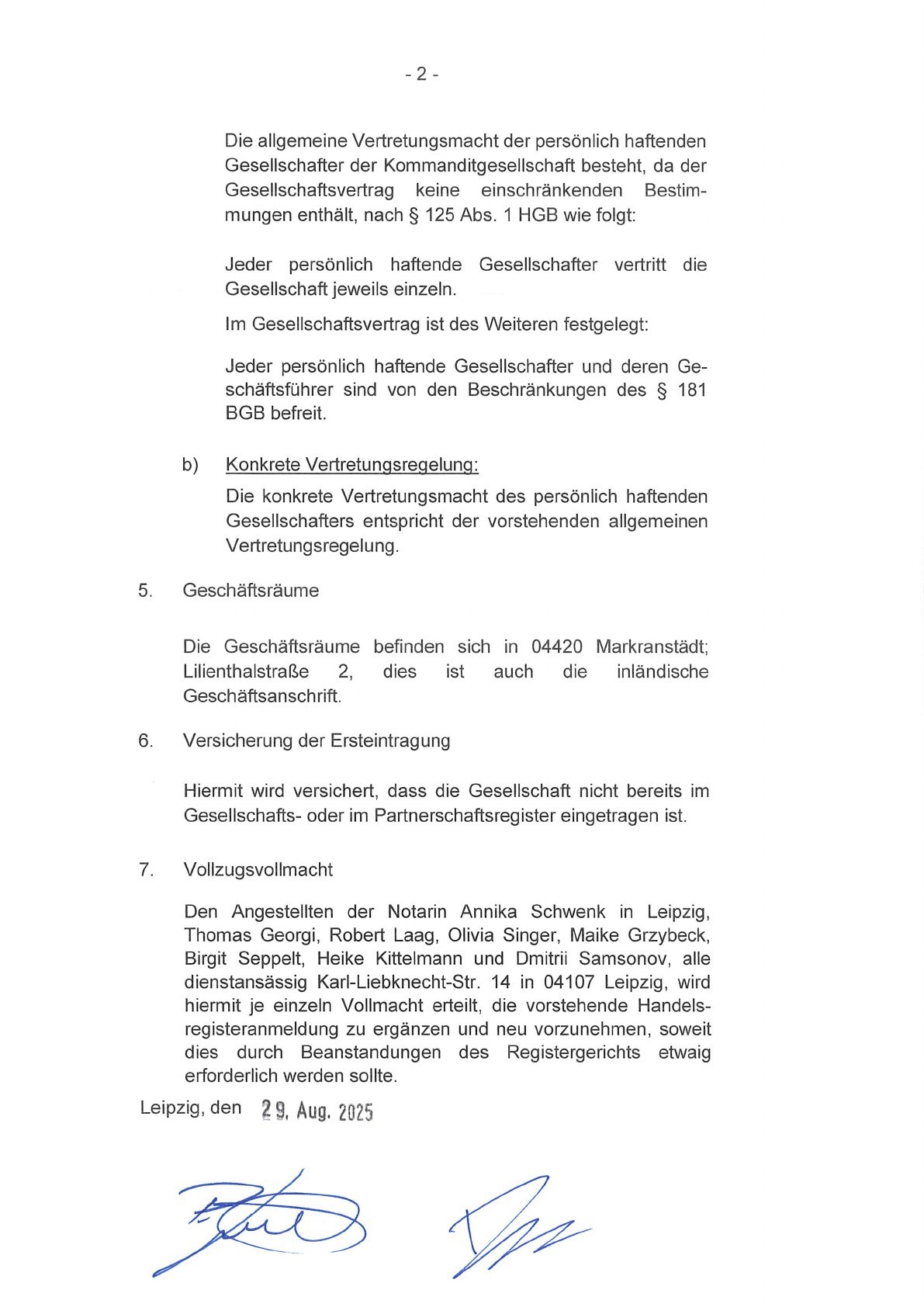 German commercial-register filing for Aureus Kapital GmbH and Co. KG, page 2