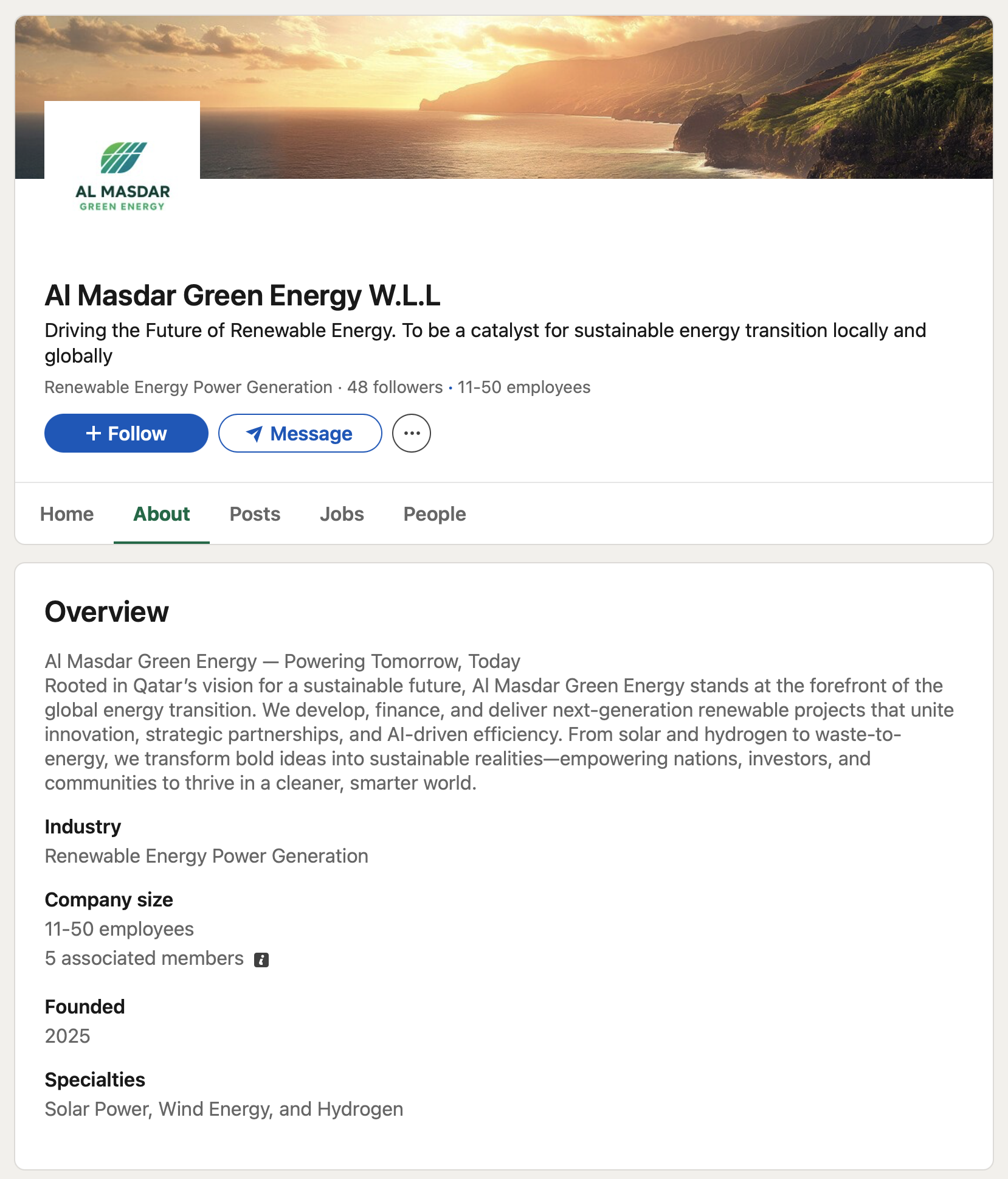 Saved Al Masdar Green Energy LinkedIn About page