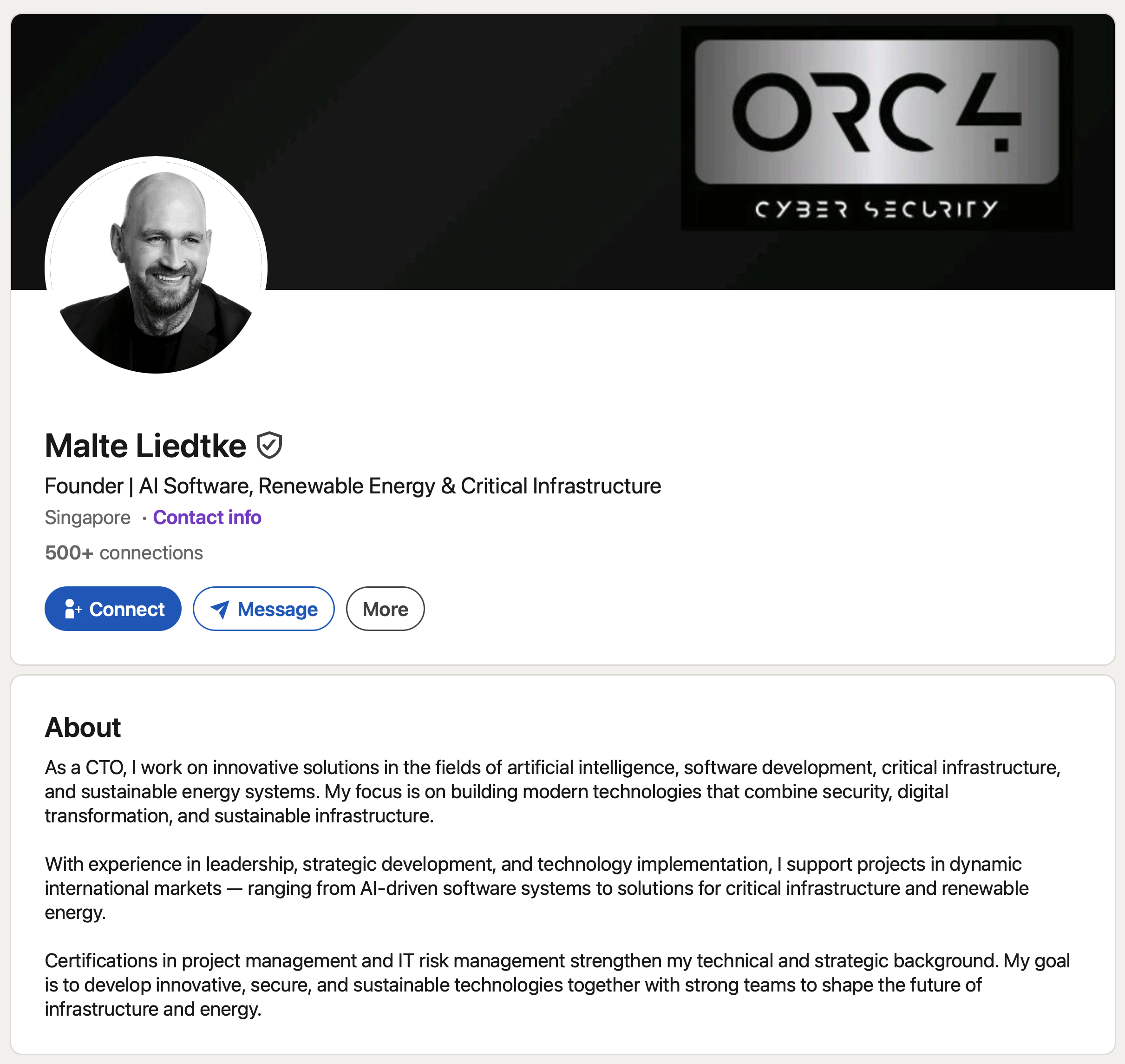 Malte Liedtke LinkedIn profile and About section after the June 2026 rewrite