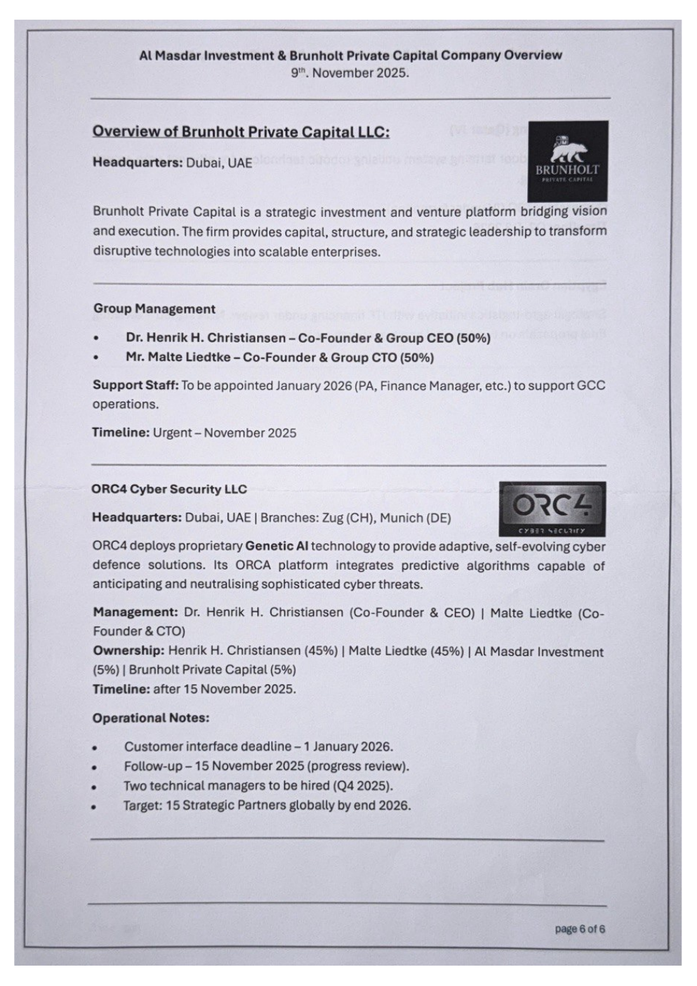 Unternehmensübersicht von Al Masdar Investment und Brunholt Private Capital, Seite 6