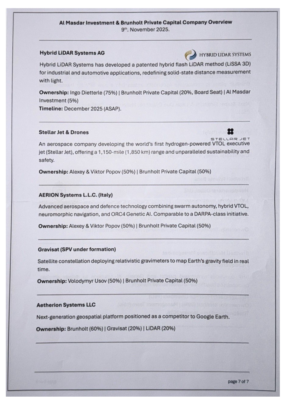 Unternehmensübersicht von Al Masdar Investment und Brunholt Private Capital, Seite 7