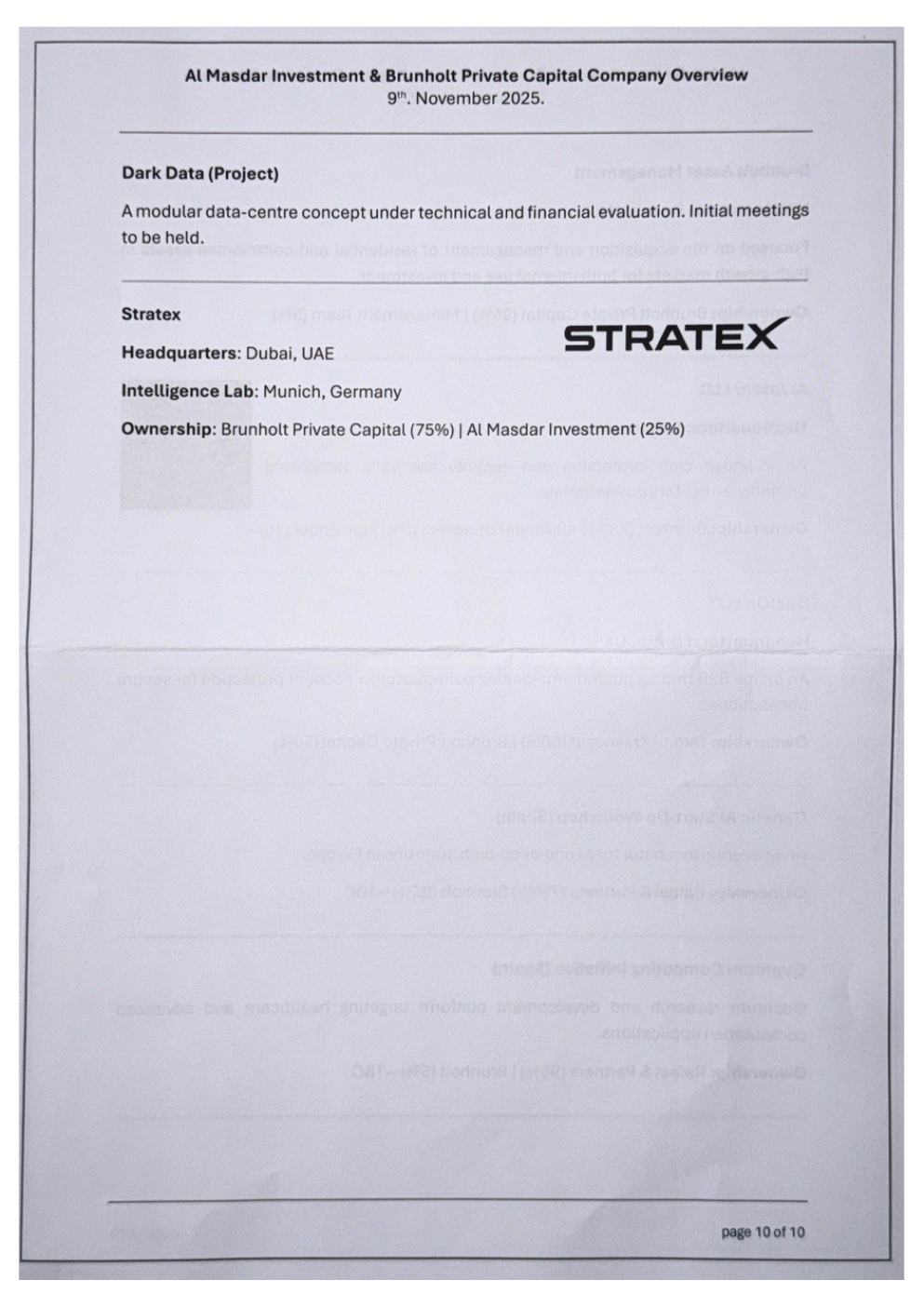 Unternehmensübersicht von Al Masdar Investment und Brunholt Private Capital, Seite 10