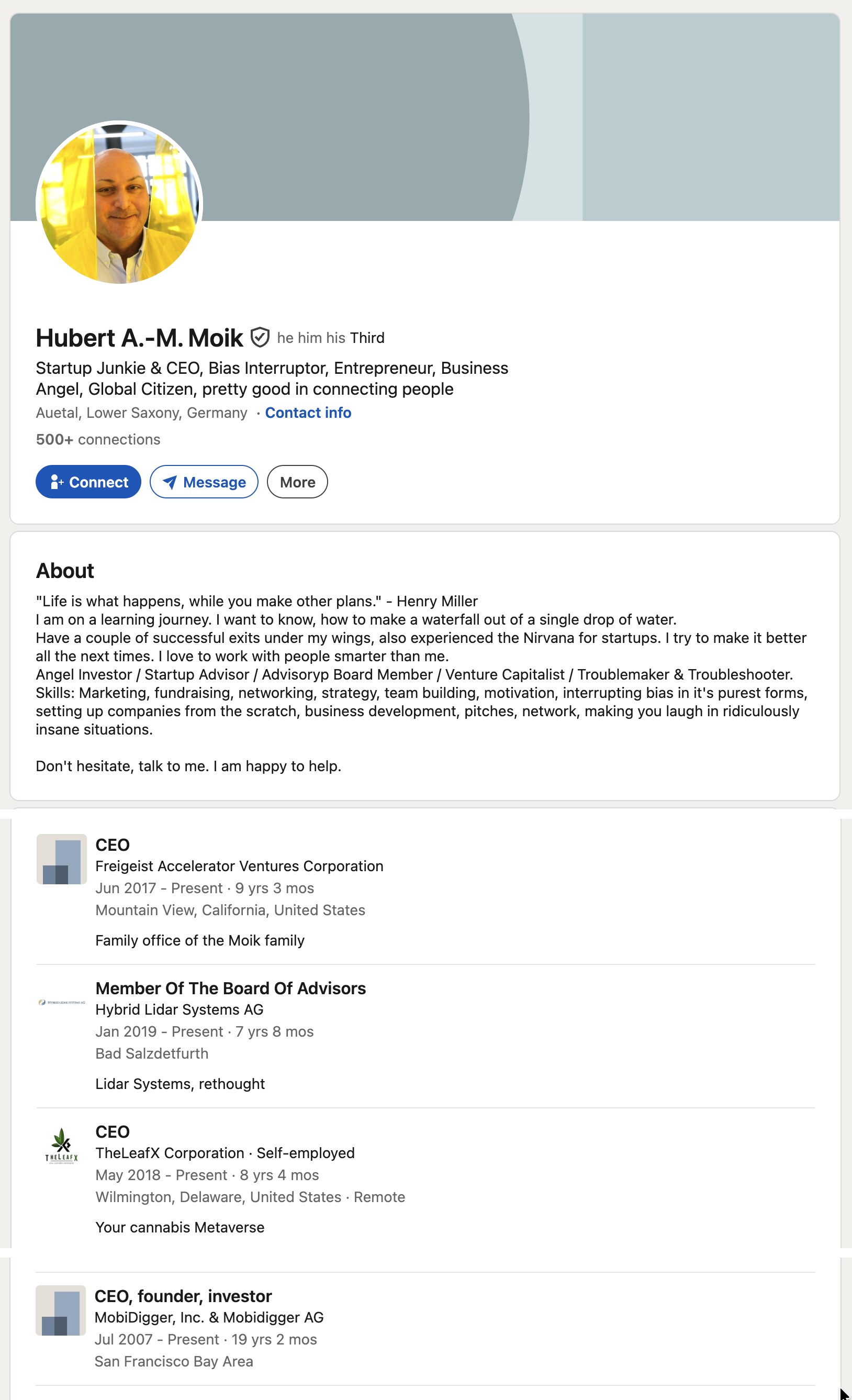 Saved LinkedIn profile and experience record for Hubert A.-M. Moik