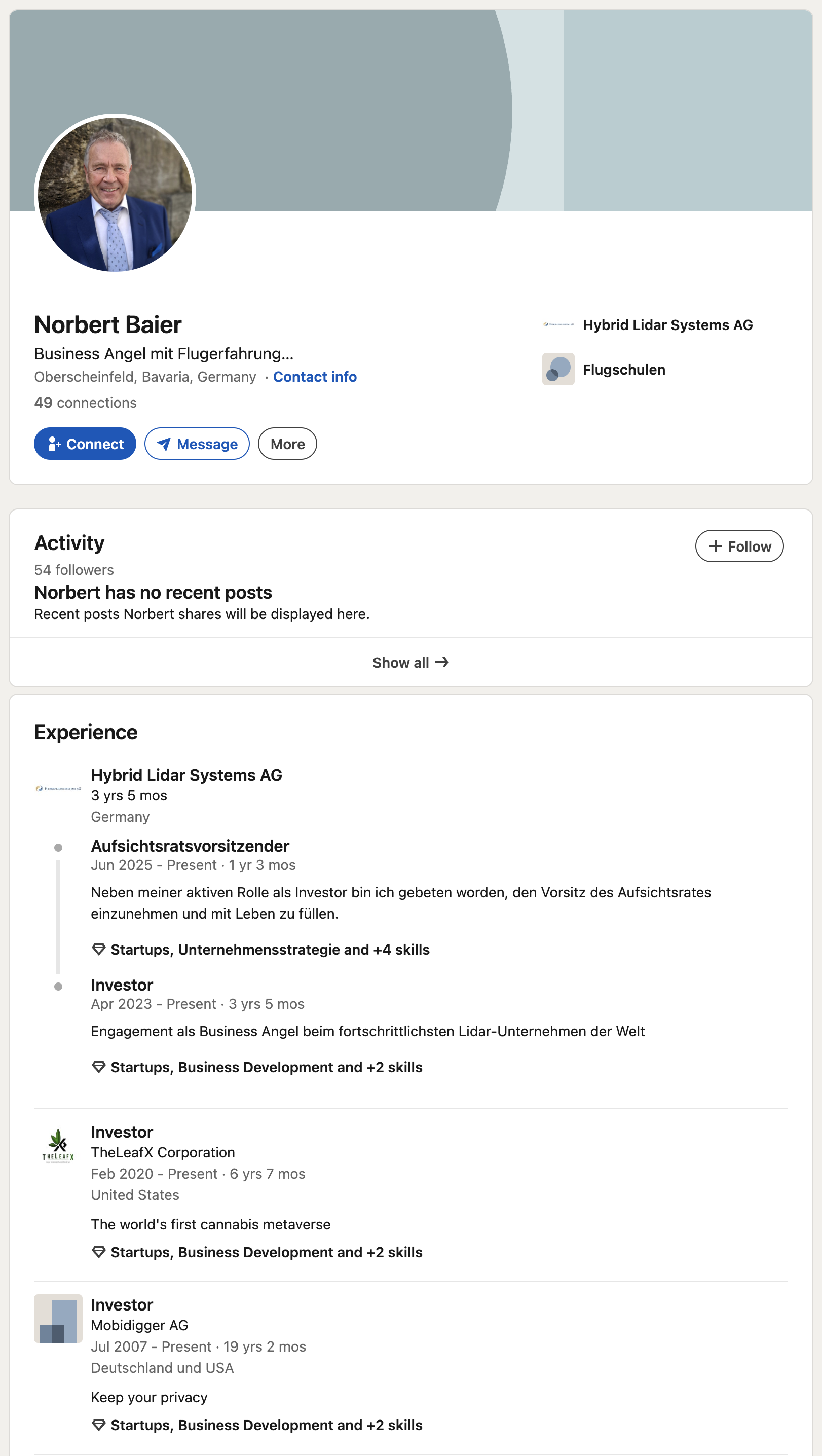 Saved LinkedIn profile record for Norbert Baier