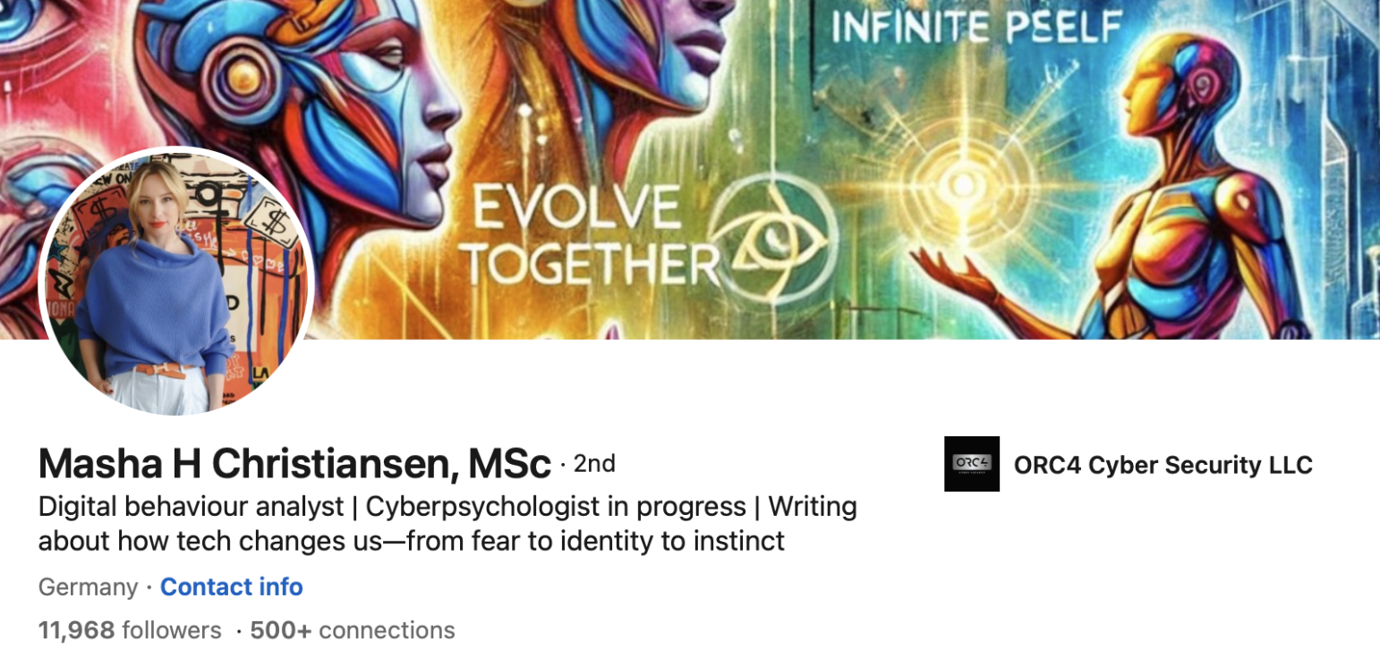 Masha H. Christiansen LinkedIn profile header captured before 1 June 2026