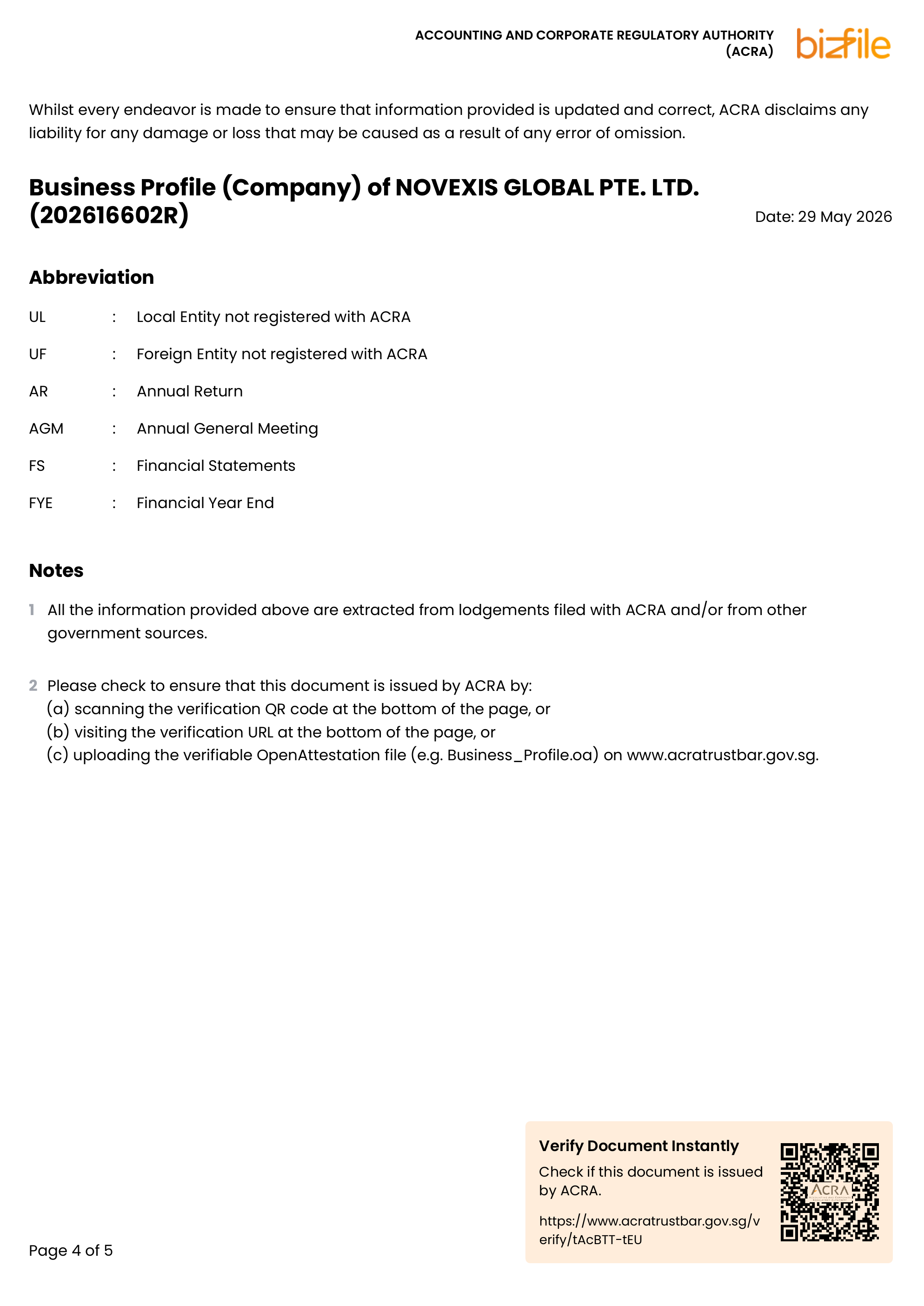 NOVEXIS GLOBAL PTE. LTD. registration document, page 4