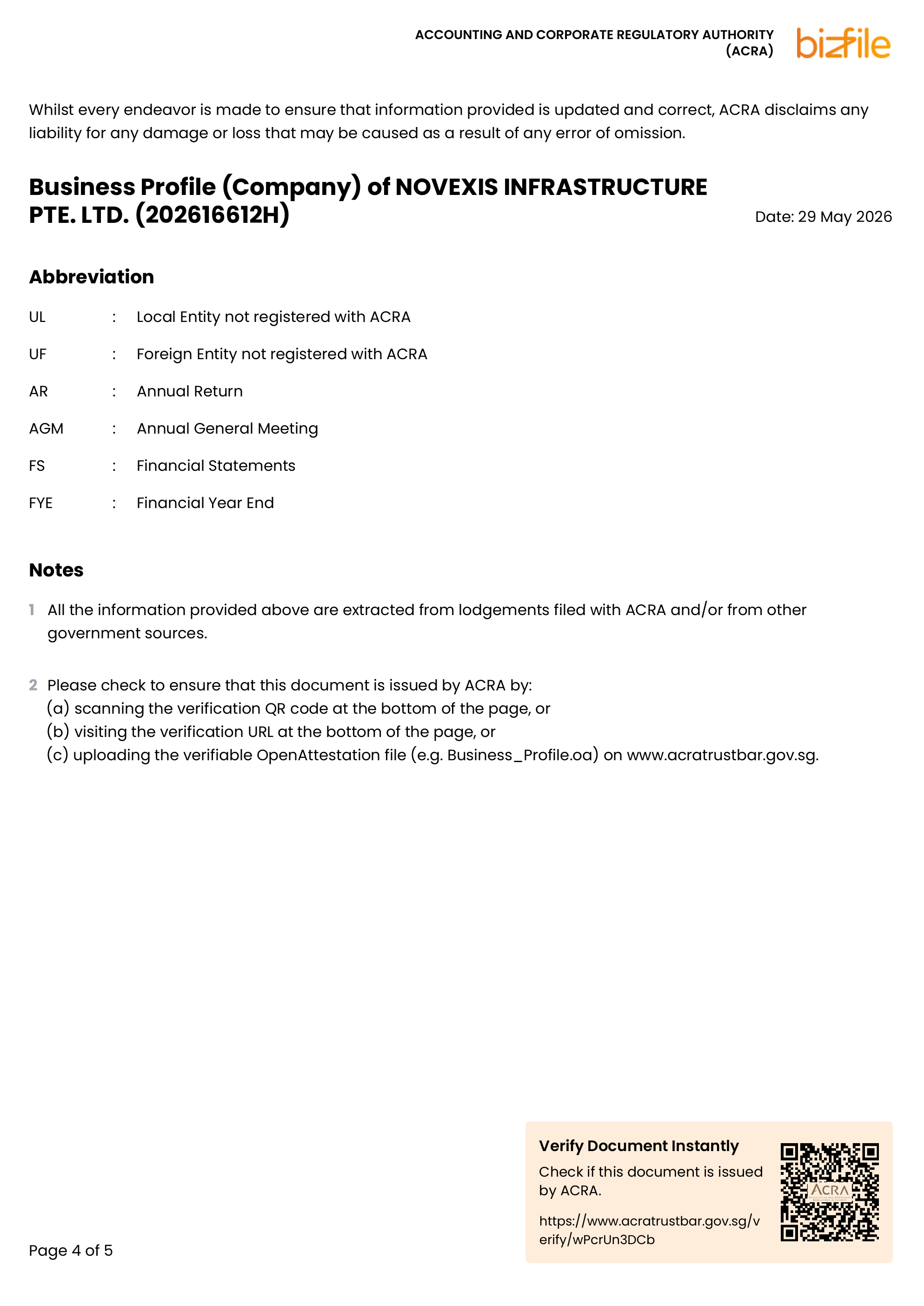 NOVEXIS INFRASTRUCTURE PTE. LTD. registration document, page 4