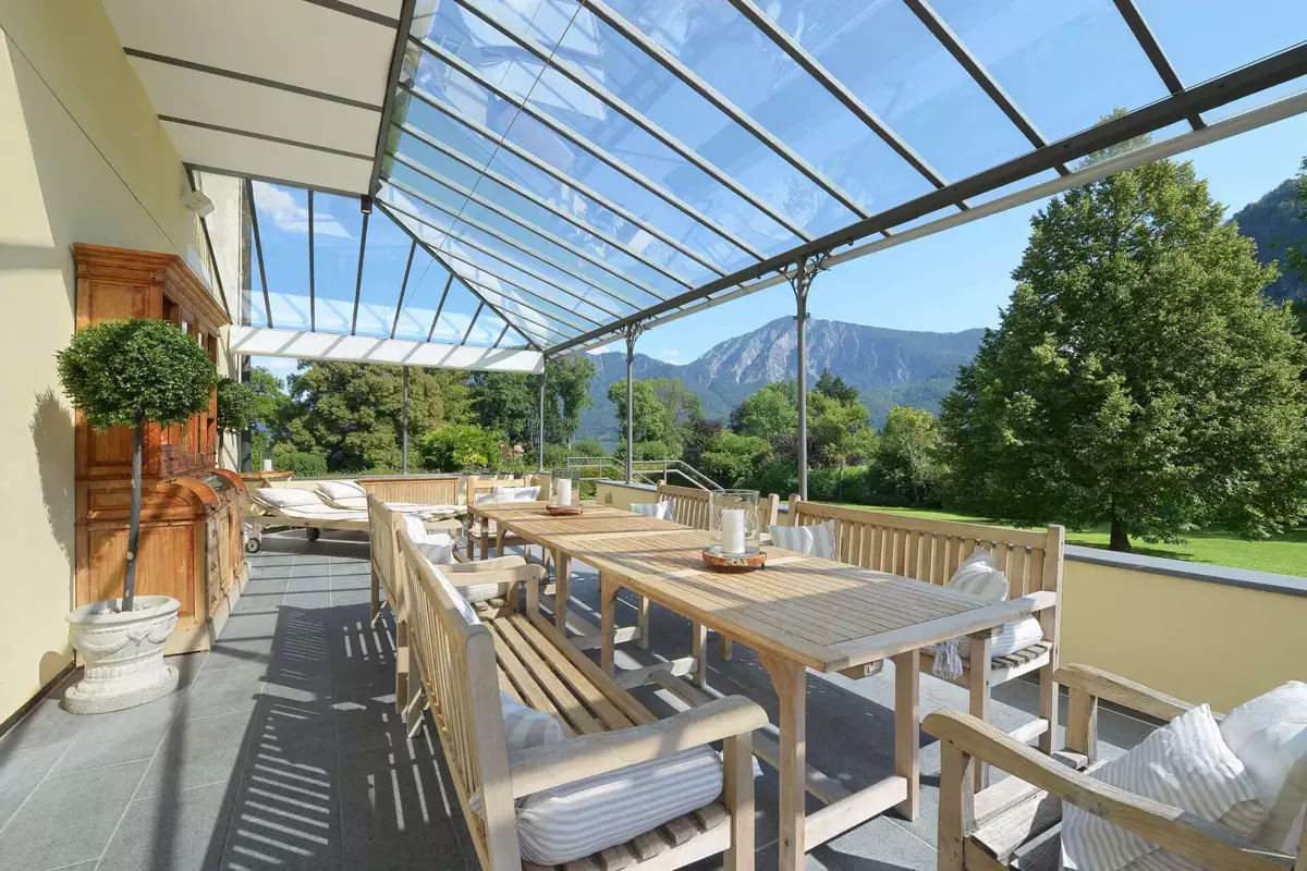 Glazed veranda overlooking the grounds