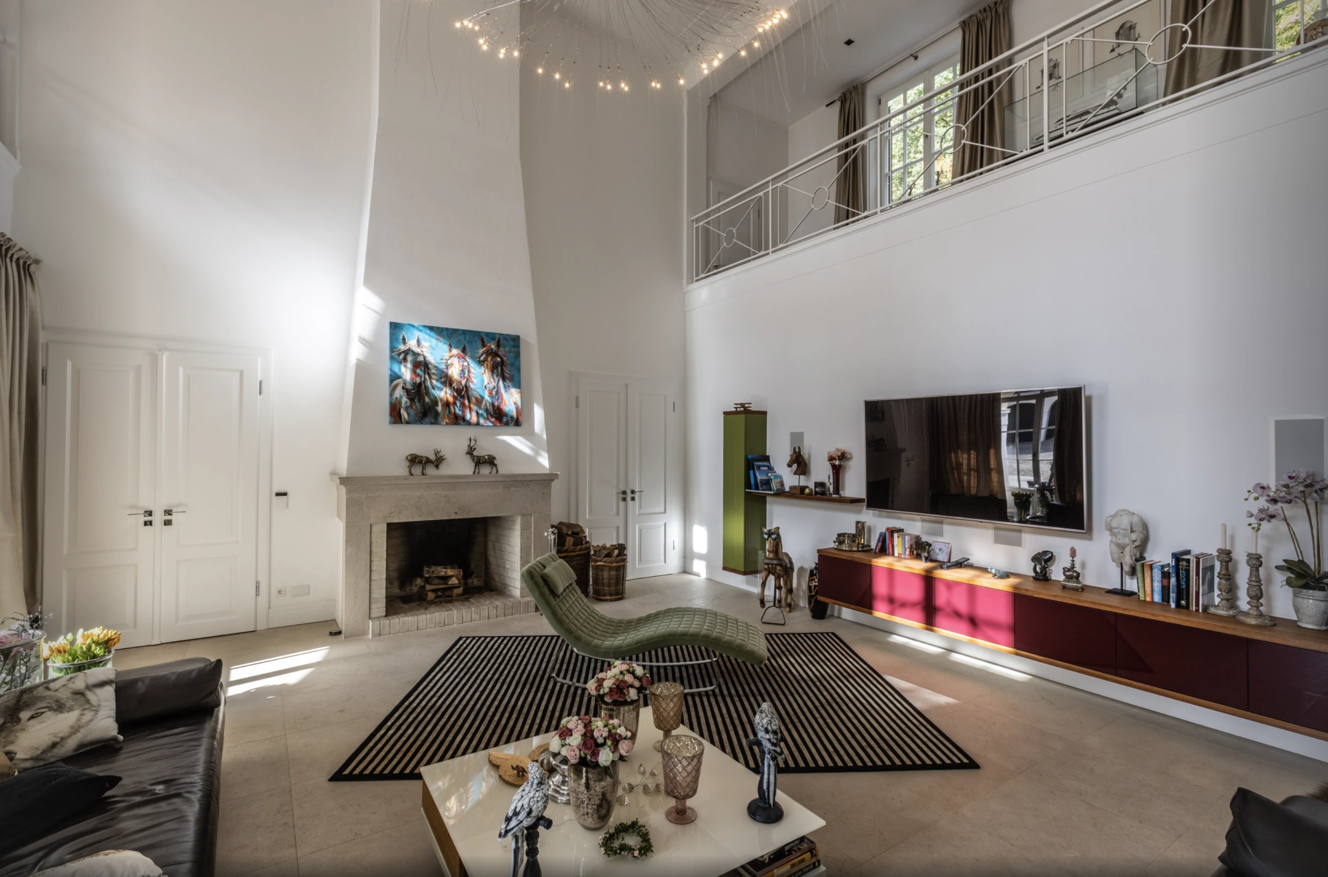 Double-height living room at Villa Eulenthal